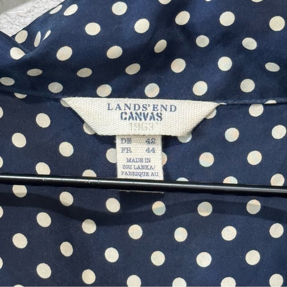 LANDS END Canvas 100% Silk Polka Dot Short Sleeve Tie Waist Dress 12 - Picture 8 of 10